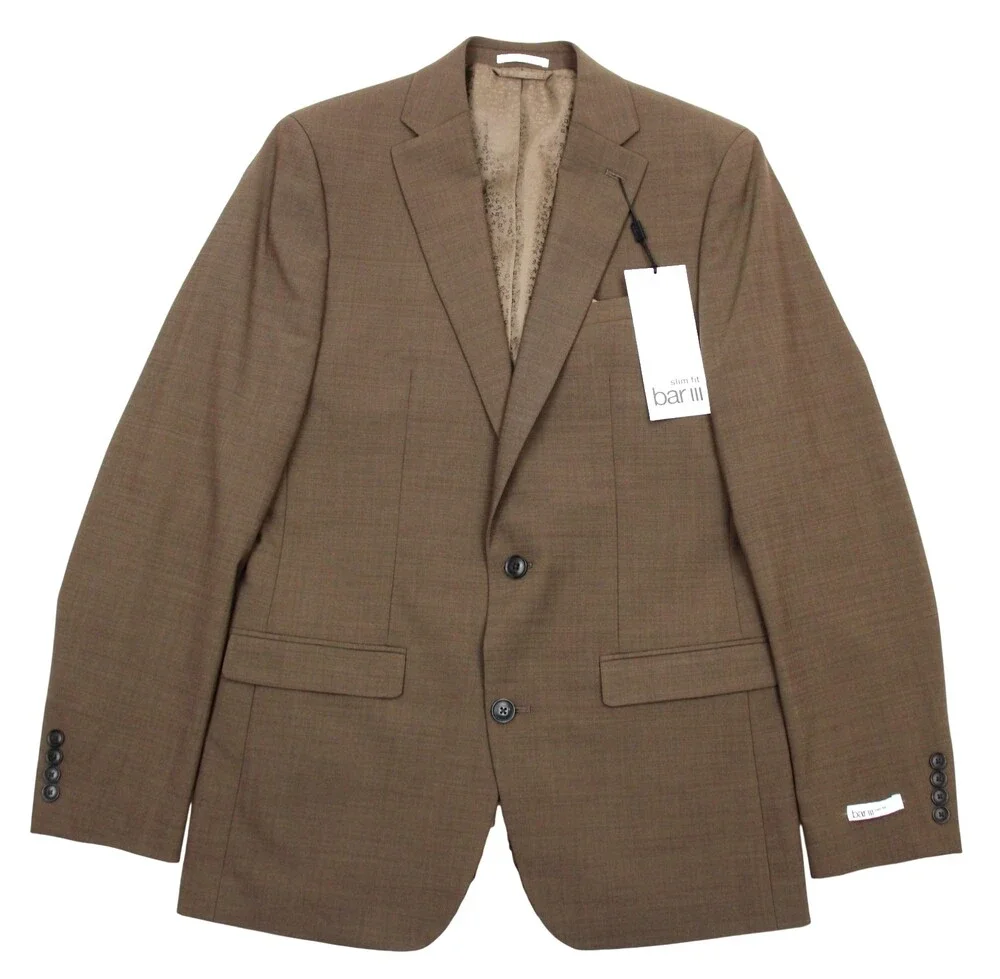 Bar III Suit Jacket 40 L Mens Slim Fit Solid Rust Brown Stretch Wool Two Button